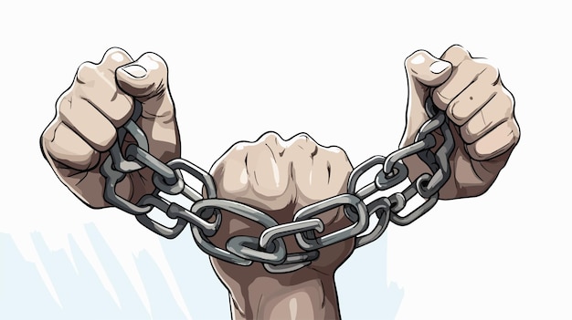 Hands Breaking Chain of Shackle Cuffs