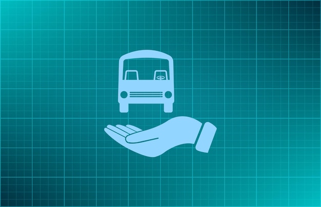 Hands over the bus safe transportation symbol Vector illustration on blue background Eps 10