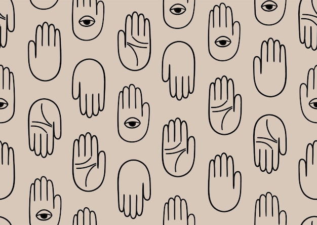 Hands chiromancer esoteric seamless vector pattern Mystic doodle background