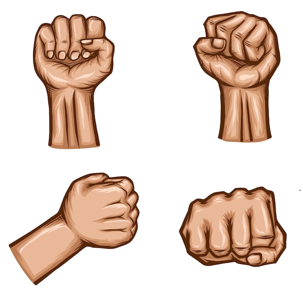 hands clenched gesture set fist hands illustration in hand drawn style