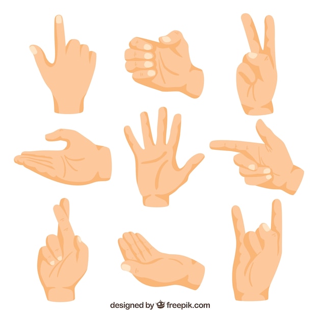 Hands collection with different poses in hand drawn style