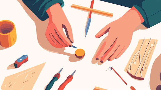 Vector hands crafting small object flat vector illustration for creative projects