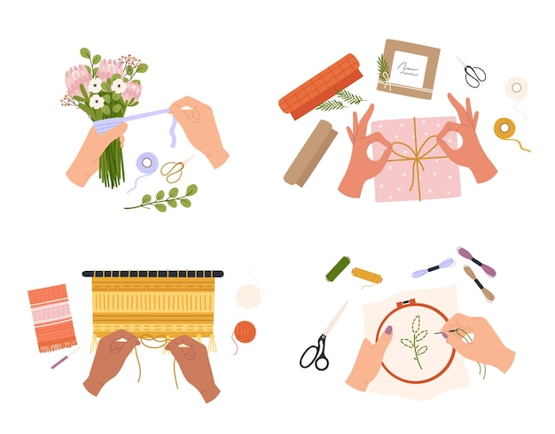 Vector hands create crafts sewing and decoration handmade