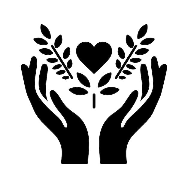 Hands Design With Love And Leaf Black And White