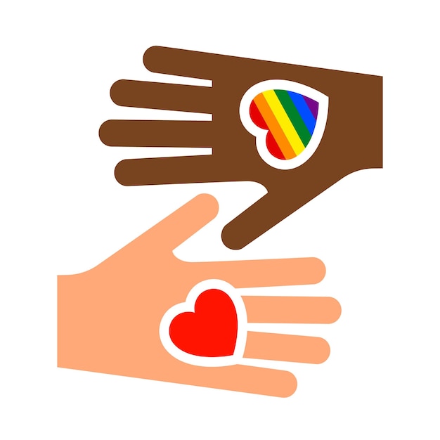 Hands gesture with heart and flag of pride lgbt drawn fingers hold symbol lgbtq