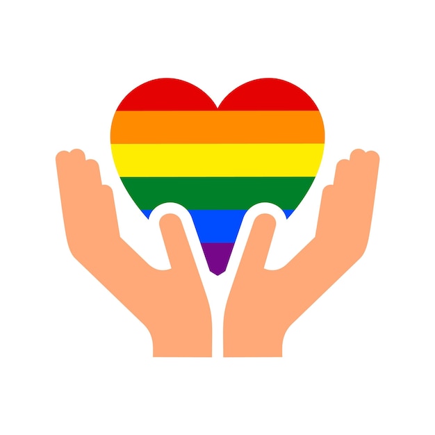 Hands gesture with heart and flag of pride lgbt drawn fingers hold symbol lgbtq