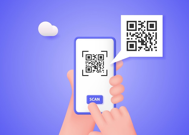 Hands hold a smartphone to scan the QR code. Online payment, money transfers, downloading a mobile application. Vector 3d illustration.