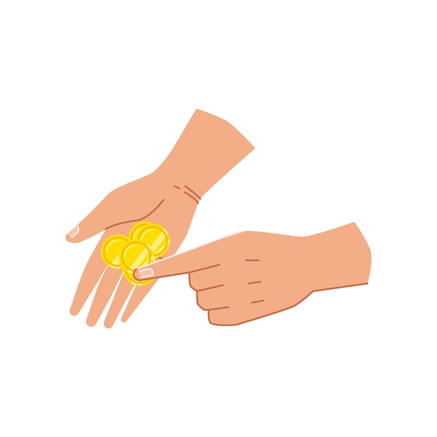 Hands holding coins paying or counting