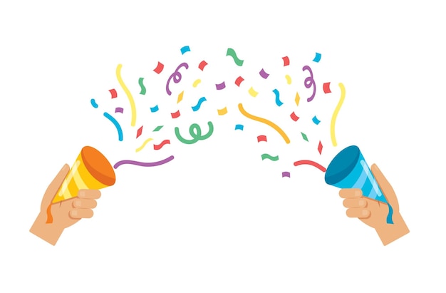 hands holding Confetti popper. Party Icon vector illustration