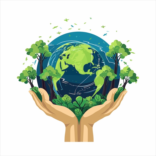 Hands holding earth flat design vector illustration