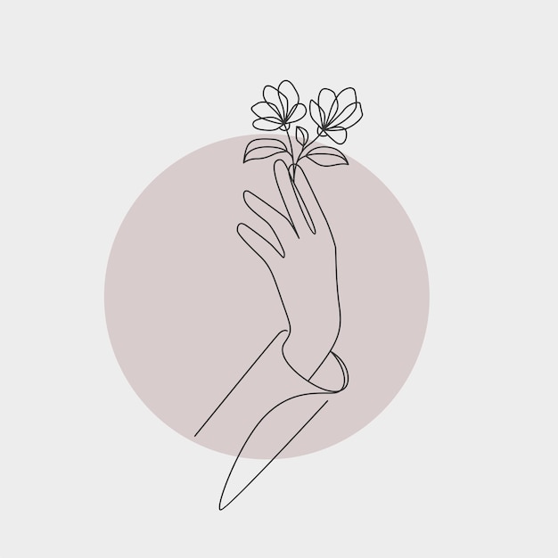 Hands holding flowers in line art style