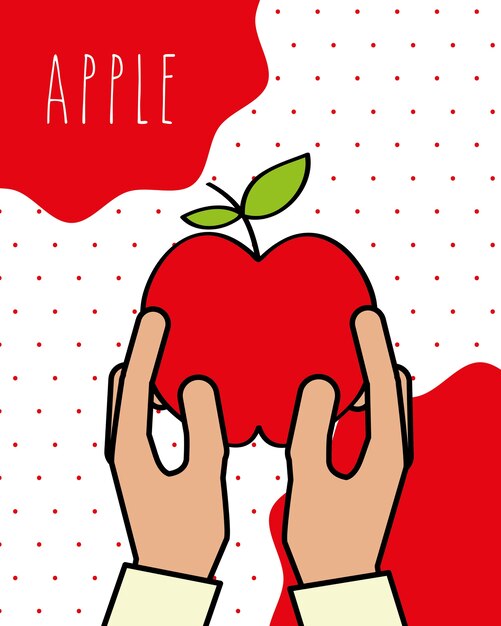 Vector hands holding fresh apple nature drawn image