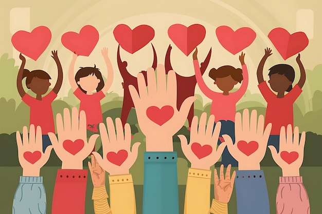 Hands holding a heart voluntary and donation flat illustration Volunteers social workers holding