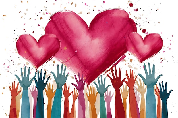 Hands holding a heart voluntary and donation flat illustration Volunteers social workers holding