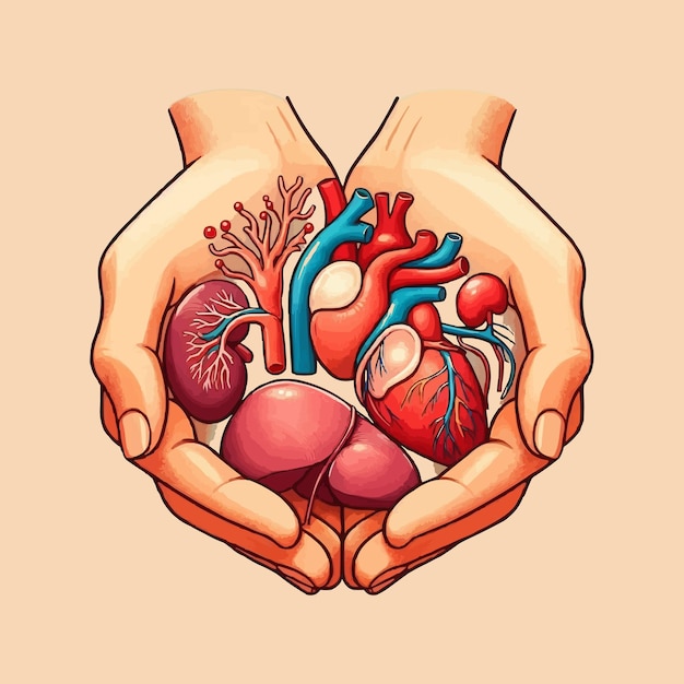 Vector hands holding organs vector illustration art