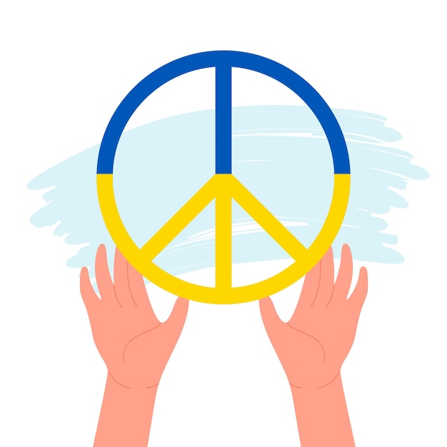 Vector hands holding ukraine peace symbol freedom concept