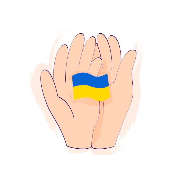 Hands Holding Ukrainian Flag Vector Illustration of Support Ukraine Stop Russian War