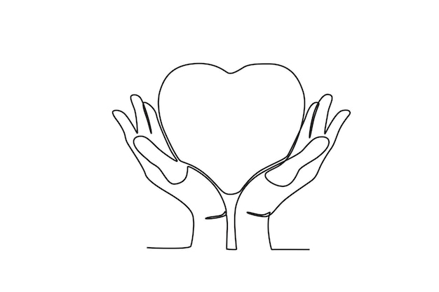 Hands keep the heart healthy World heart day oneline drawing