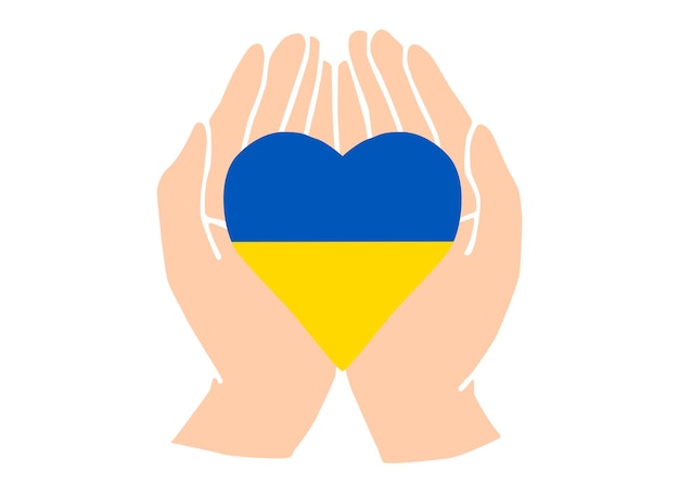 hands keep heart Ukraine icon Ukrainian flag blue and yellow support logo design