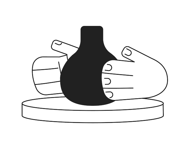 Hands making ceramic vase monochrome flat vector object Decorative art Editable black and white thin line icon Simple cartoon clip art spot illustration for web graphic design