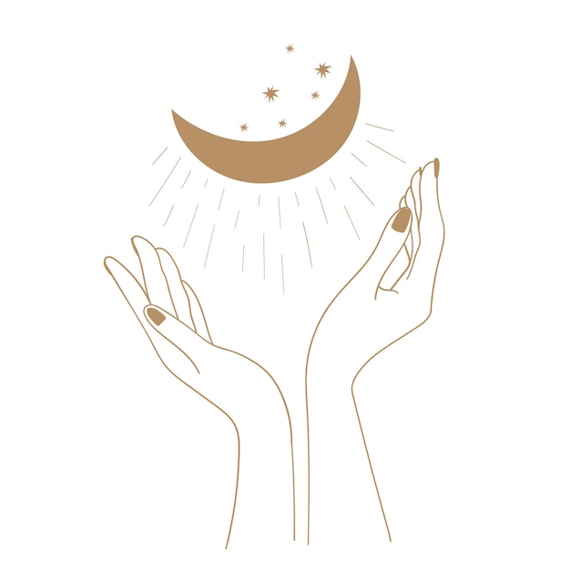 Hands Moon and sun Mystic Boho illustration