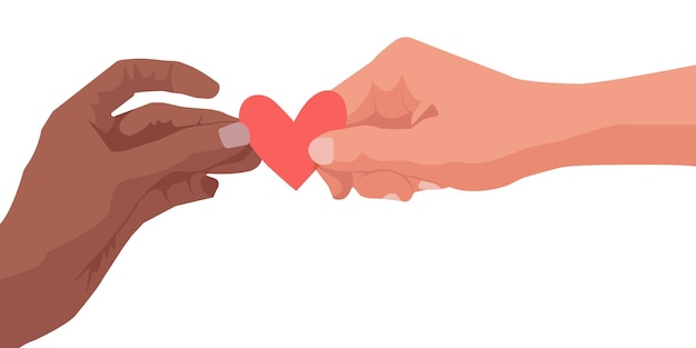 Hands of Multicultural People holding a Heart. Give and share Love with people, take Care Love.