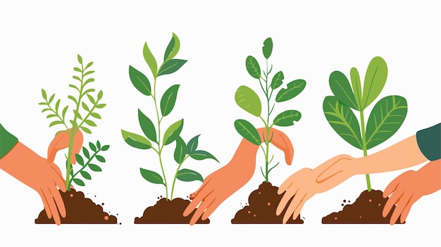 Vector hands planting plants flat icon vector illustration