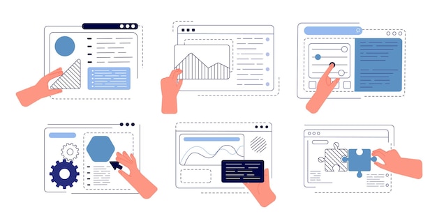 Hands programming app Engineering apps ui hand creating Build application creative team creation work project Web designer utter vector concept