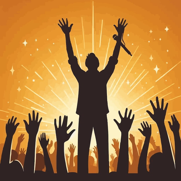 Vector hands raised worship singing looking flat vector illustration