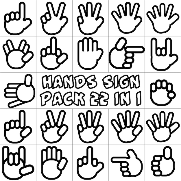 Hands sign vector pack. 22 in 1. Hand icon image. minimalist illustration.  Signs are given by hands