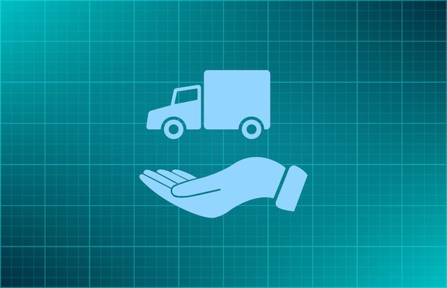 Hands over a truck cargo transportation security symbol Vector illustration on blue background Eps