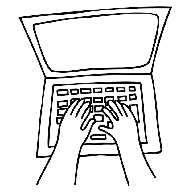 Hands typing on laptop keyboard Vector illustration in doodle style