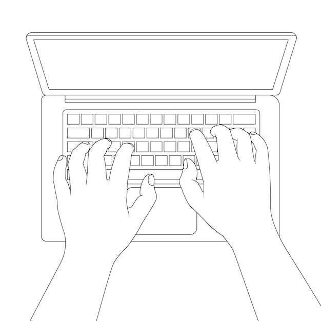 Hands typing on laptop outline