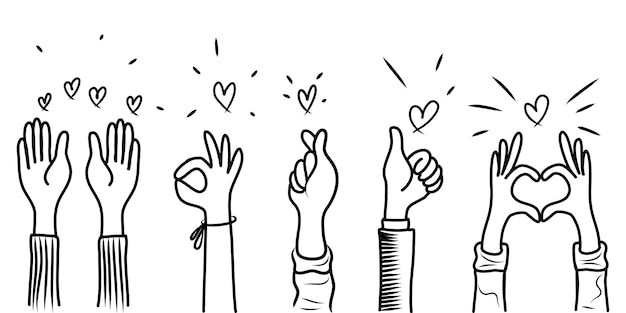 Hands up,Hands clapping with love. Give and share your love to people. Concept of charity and donation. doodle vector illustration