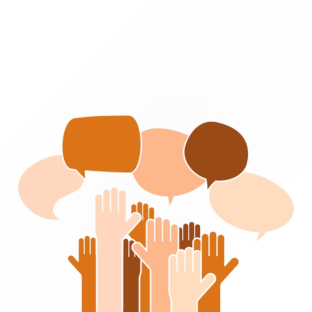 Vector hands up with speech bubble over white illustration