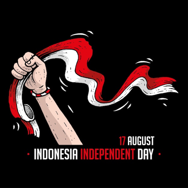 Hands waving flag in indonesia independent day