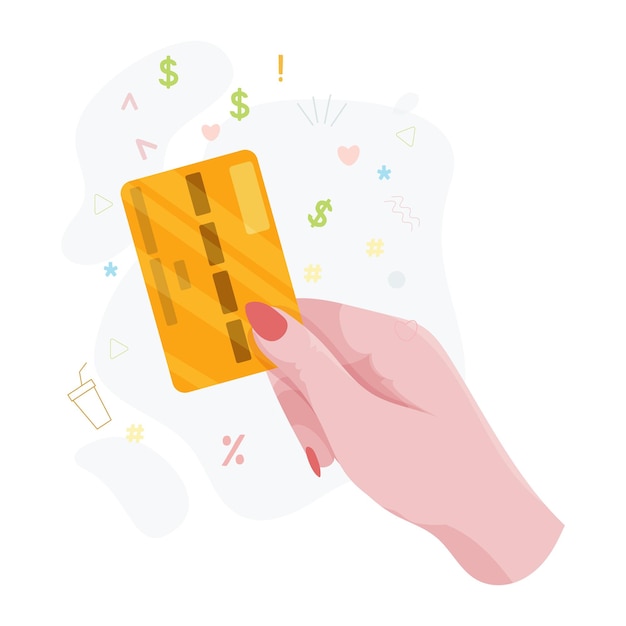 Hands with bank card Counting transferring giving receiving squeezing and showing money Payment for goods by credit card Charity Bank operations Vector illustration