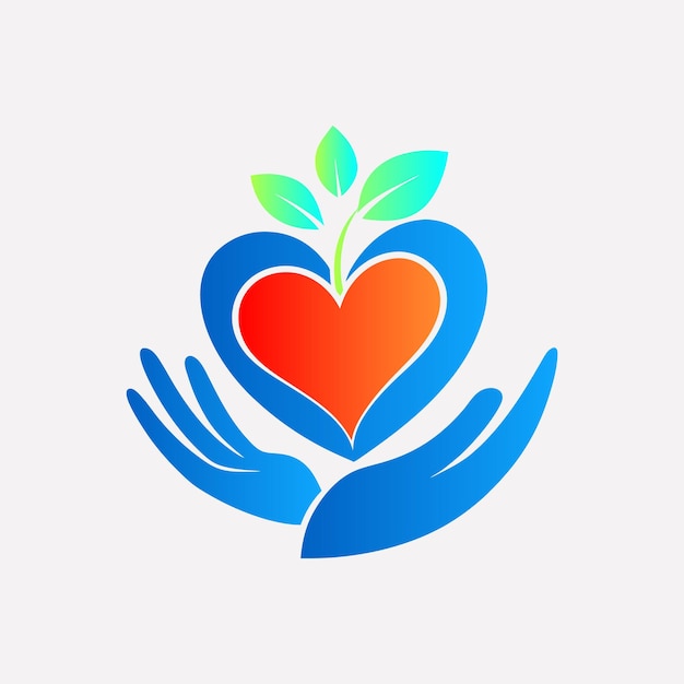 Vector hands with heart and flower vector logo design charity and donation logo