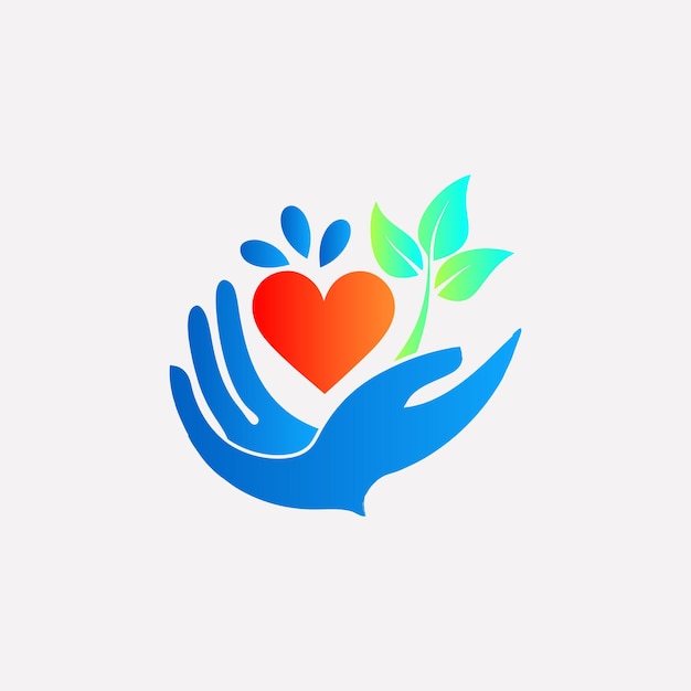 Vector hands with heart and flower vector logo design charity and donation logo