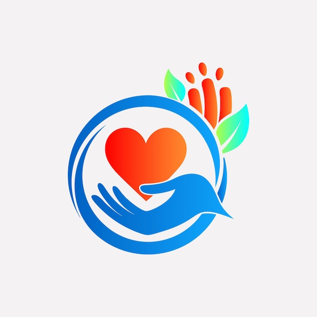 Vector hands with heart and leaf vector logo template charity and donation logotype