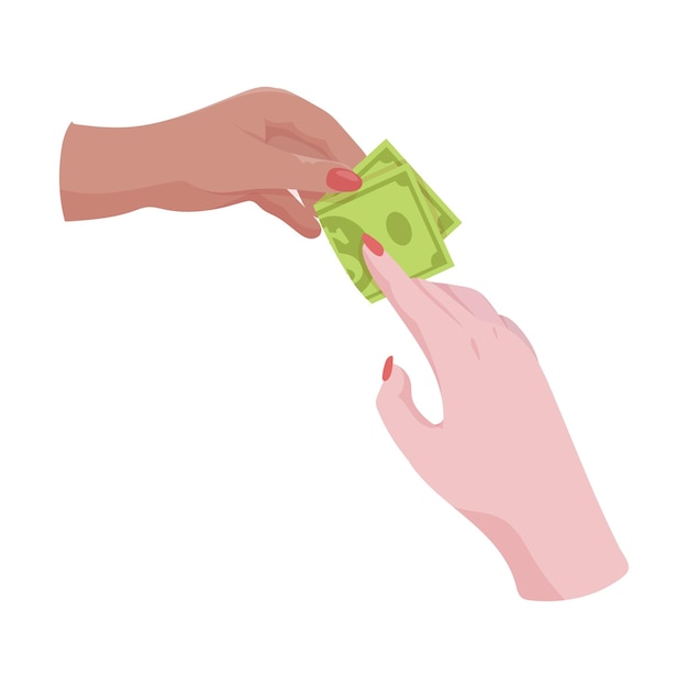 Hands with money Counting giving giving receiving squeezing and showing money Payment for goods Charity Banking operations with cash Vector illustration