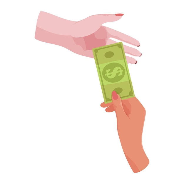 Hands with money Counting giving giving receiving squeezing and showing money Payment for goods Charity Banking operations with cash Vector illustration