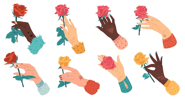 Hands with roses cartoon flat modern graphics