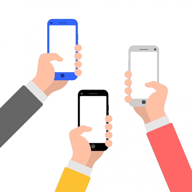 Hands with smartphone flat style illustration