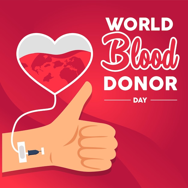 Hands with thumbs up donating blood on world blood donor day Vector illustration