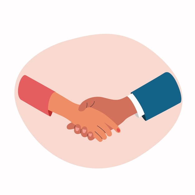 Handshake of business partners Male and female hands Vector cartoon flat style illustration