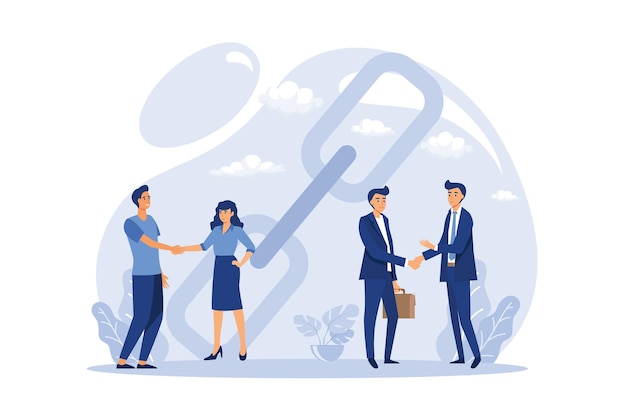 Handshake concept link as a strong union and cooperation flat design modern illustration