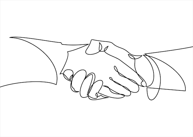 Handshake continuous line vector drawing Business agreement vector concept