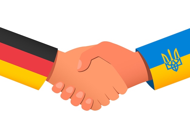 Handshake between Germany and Ukraine as a symbol of financial or political relations and assistance Vector illustration EPS 10