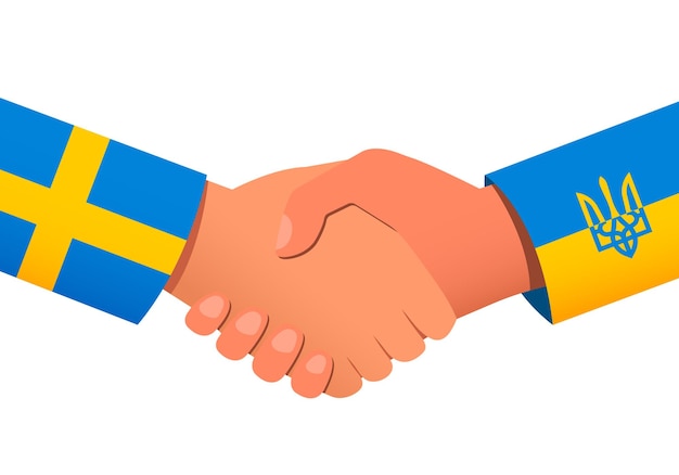 Handshake between Sweden and Ukraine as a symbol of financial or political relations and assistance Vector illustration EPS 10